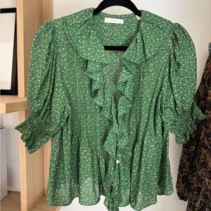Doen Henri Top in Martha’s Garden Green S EUC